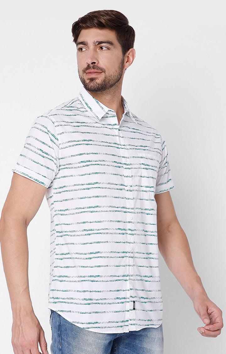 Spykar Men White Cotton Striped Casual Shirts