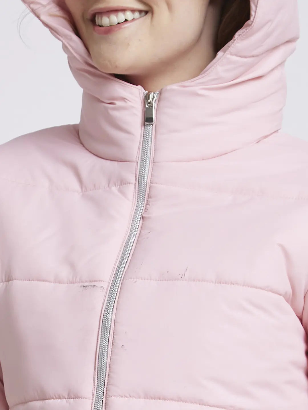 Spykar Women Baby Pink Regular Fit Hooded Plain Jacket