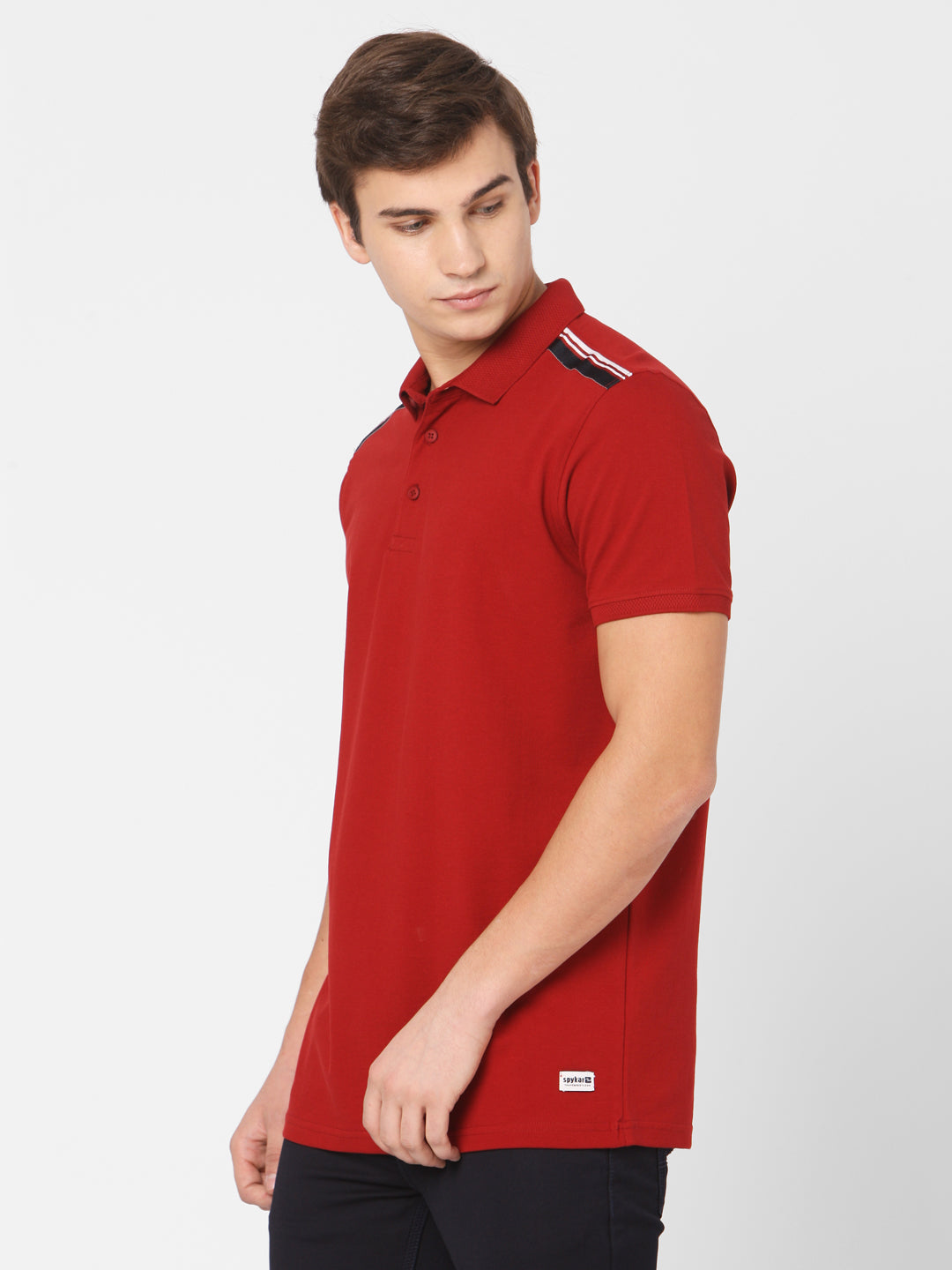 Spykar Men Red Cotton Slim Fit Polo T-Shirt