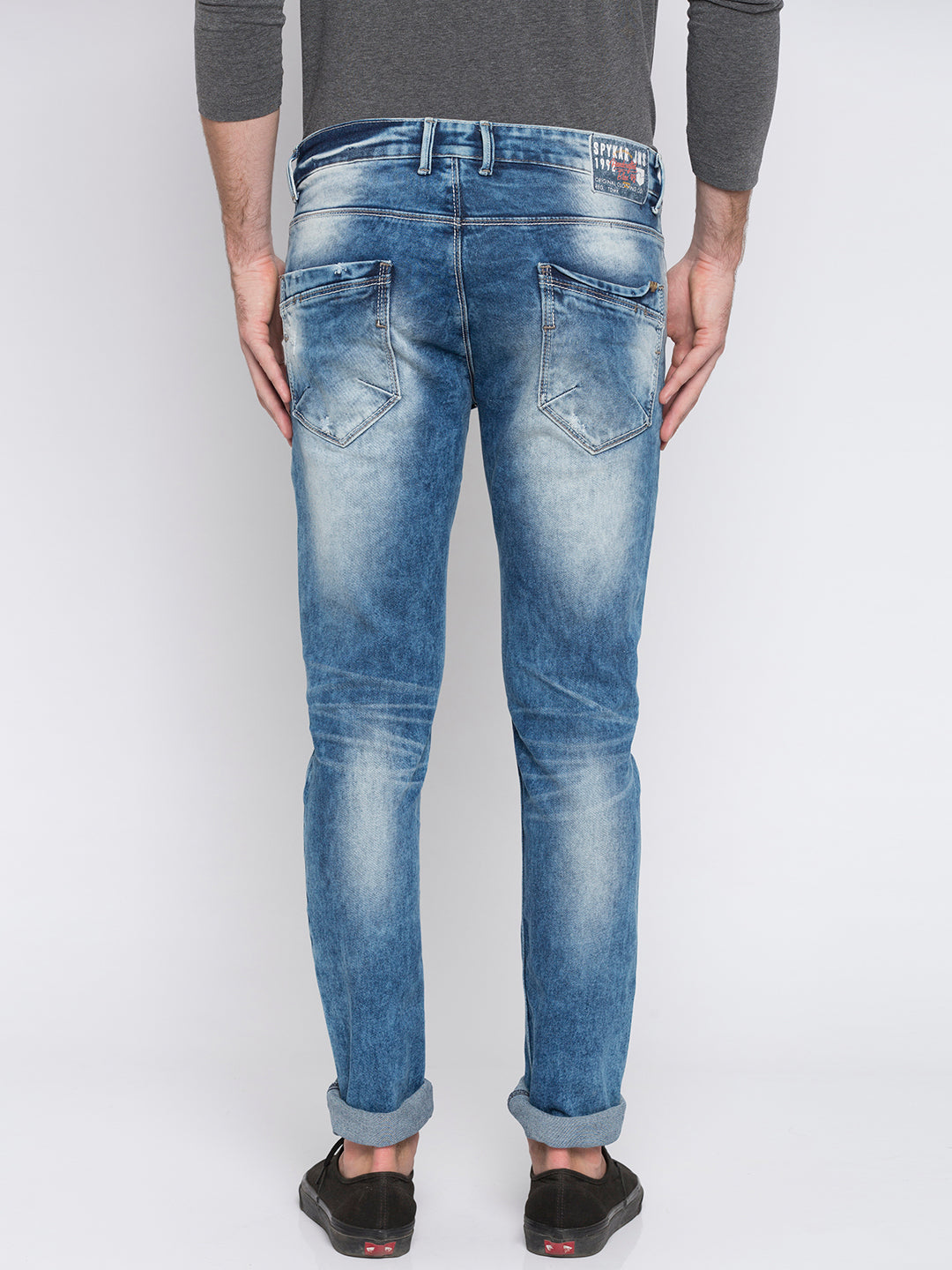 Spykar Men Mid Blue Printed Skinny Fit Jeans