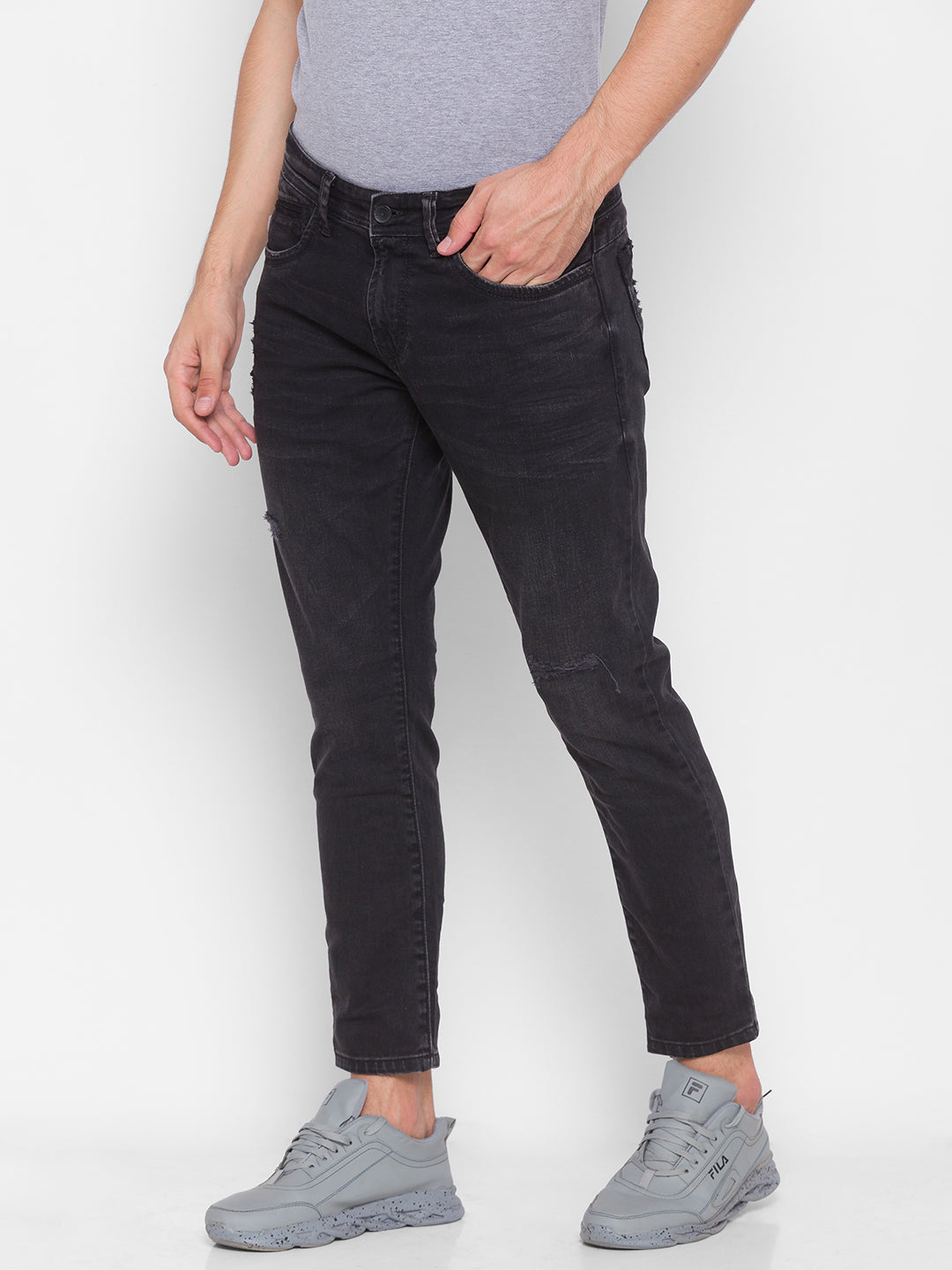 Spykar Men Carbon Black Cotton Slim Fit Tapered Length Jeans (Kano)