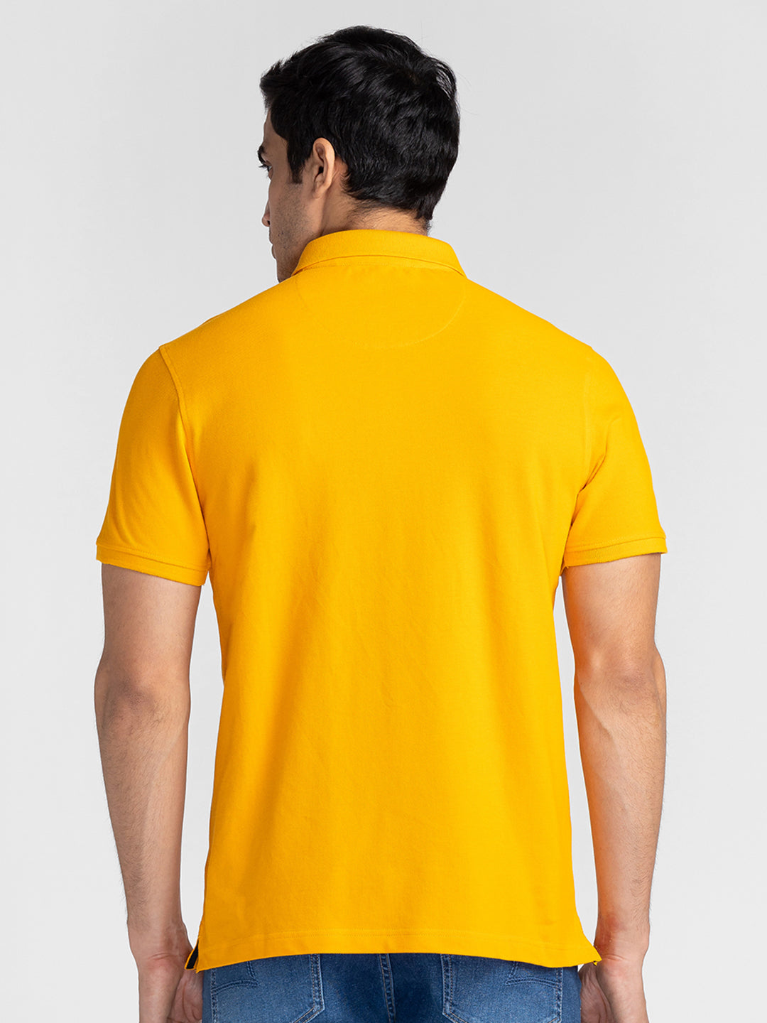 Spykar Men Chrome Yellow Cotton Slim Fit Polo Plain T-Shirt