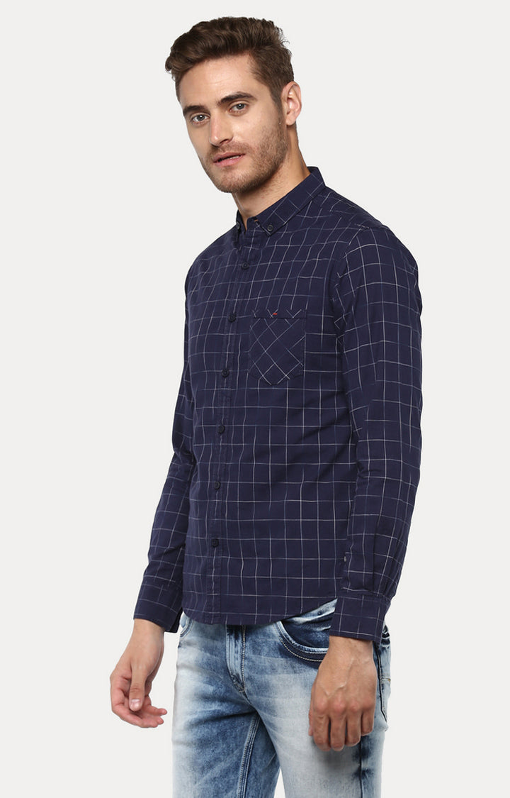 Spykar Men'S Blue Cotton Checked Casual Shirts