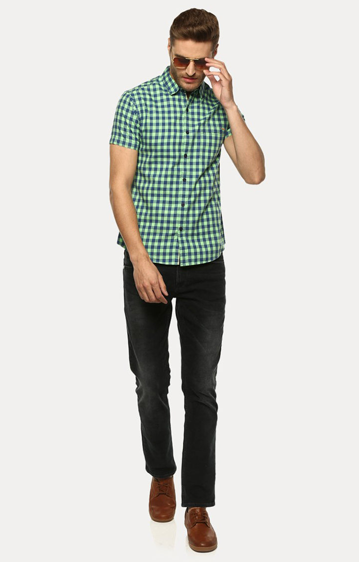 Spykar Men'S Green Cotton Checked Casual Shirts