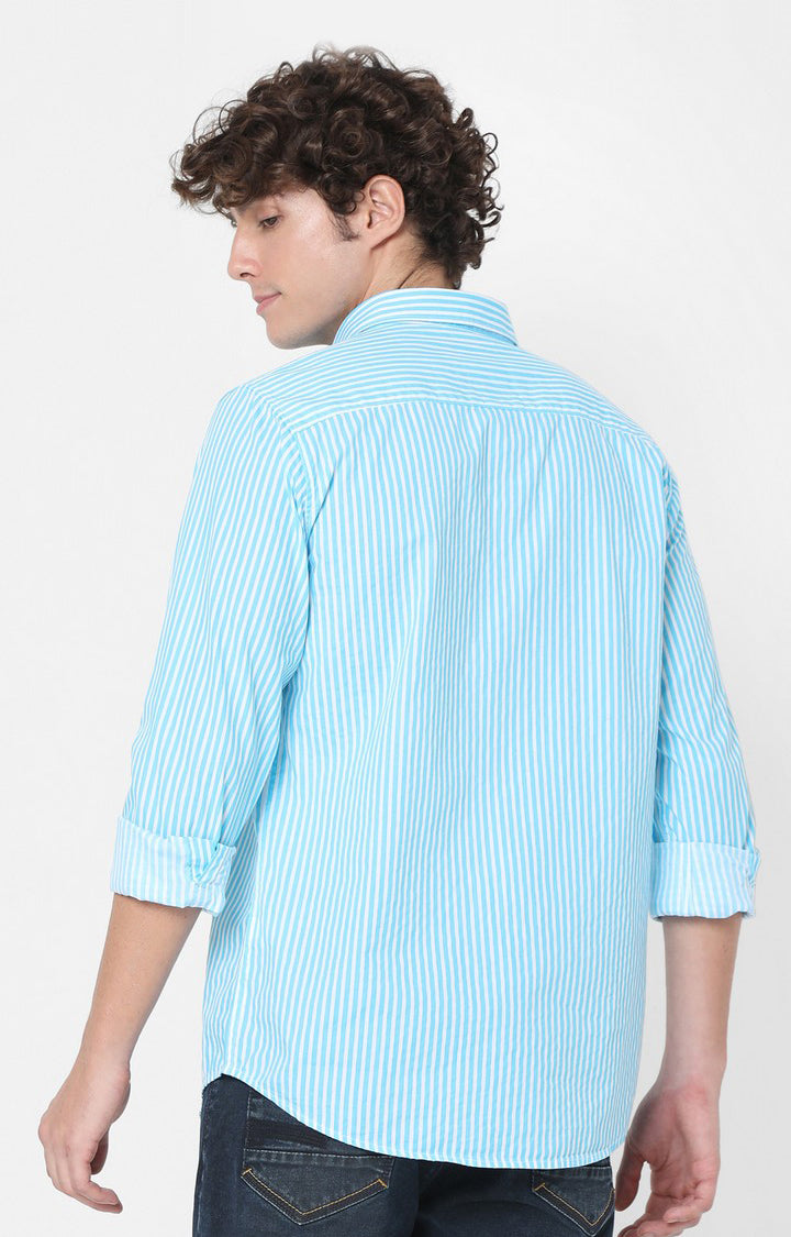 Spykar Slim Fit Blue Striped Full Sleeve Shirts For Men