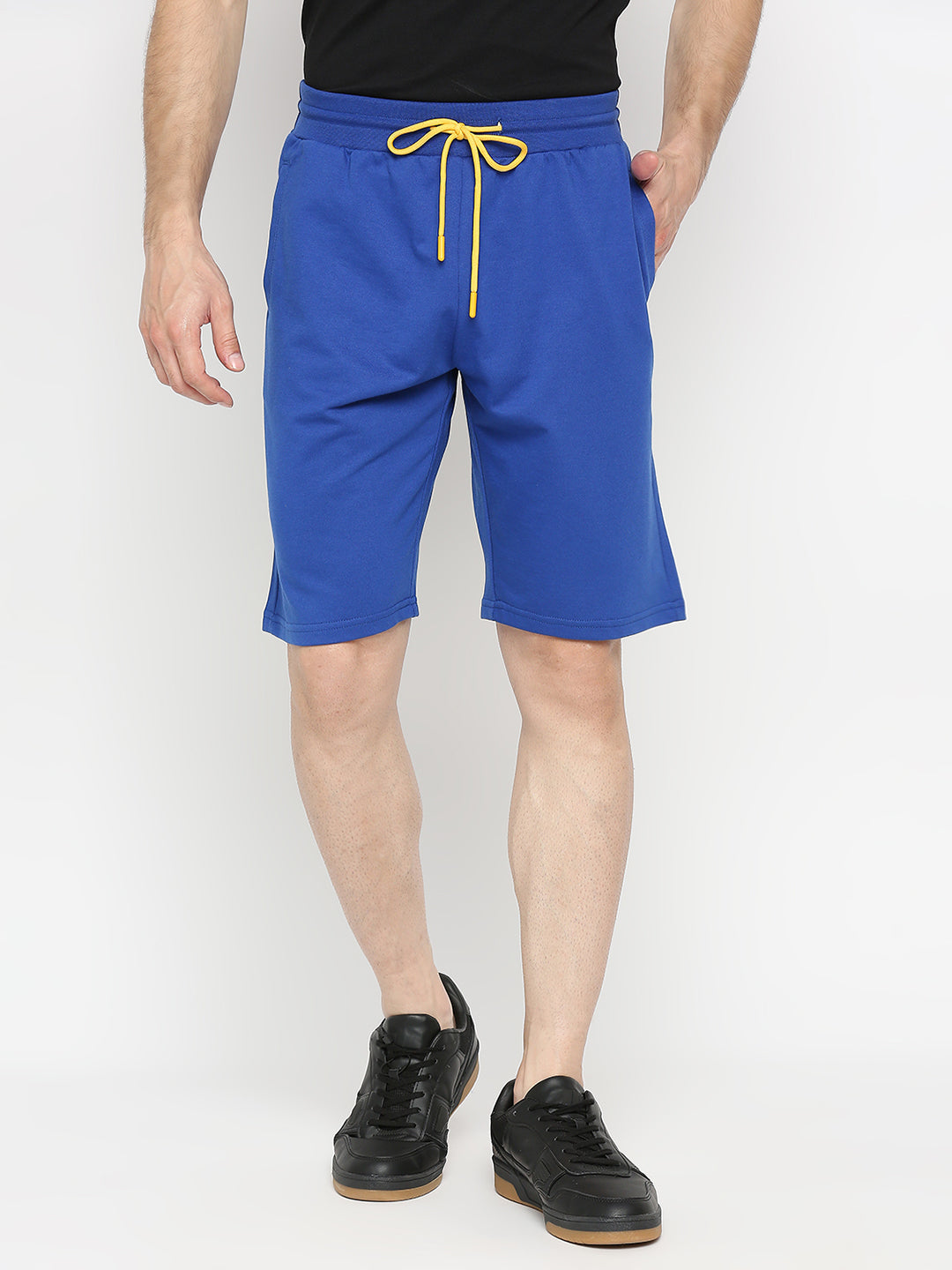 Men Premium Royal Blue Cotton Blend Shorts - Underjeans By Spykar