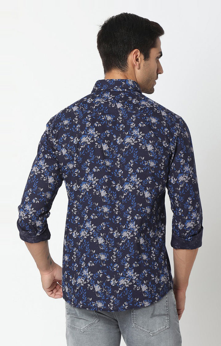 Spykar Men Blue Cotton Floral Print M and arin Collar Shirt