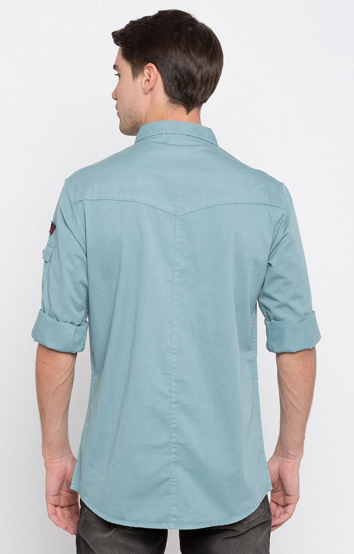 Spykar Men'S Blue Cotton Solid Casual Shirts