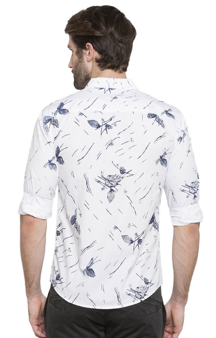 Spykar Men'S White Cotton Printed Casual Shirts