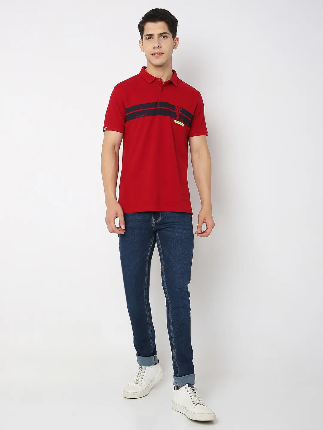 Spykar Men Red Cotton Regular Fit Plain Polo Tshirt