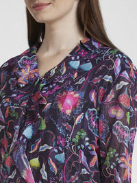 Spykar Women Pink Jaquard Slim Fit Full Sleeve Floral Print Shirt