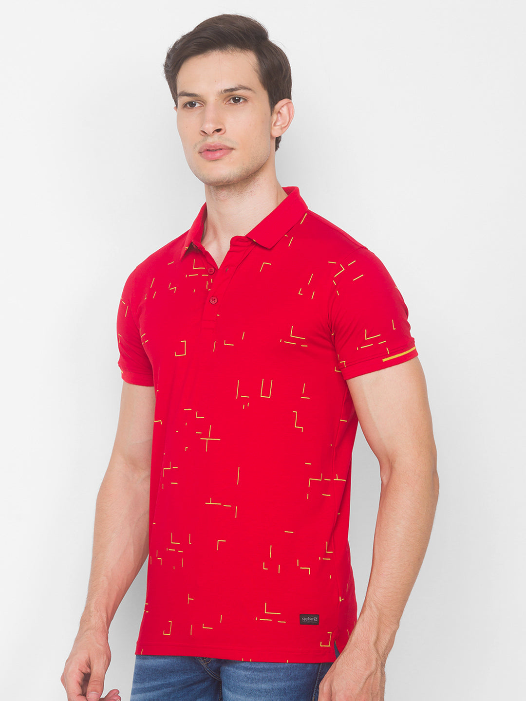 Spykar Men Red Cotton Slim Fit Polo T-Shirt