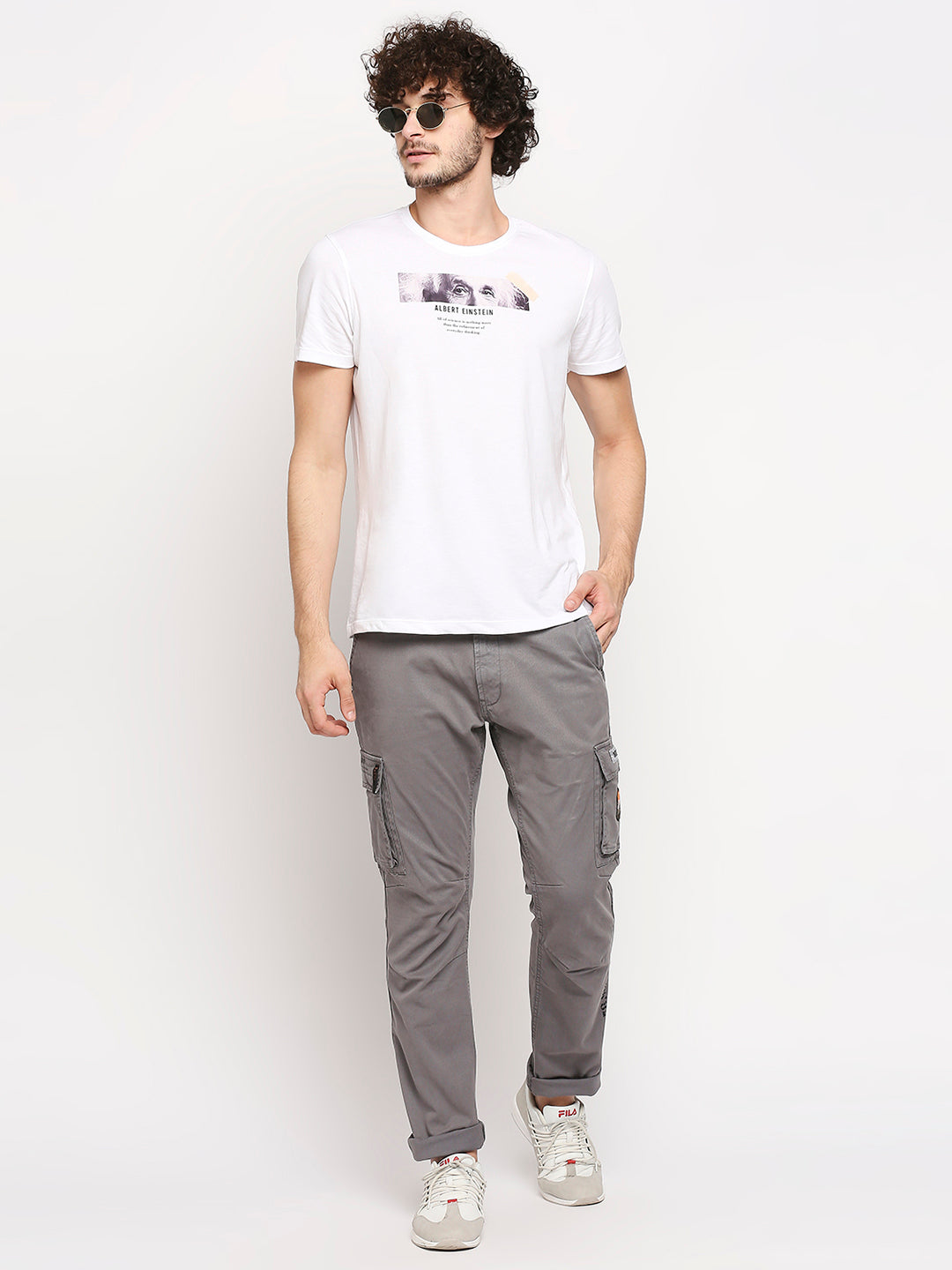 Spykar Cement Grey Solid Slim Mid-Rise Trousers