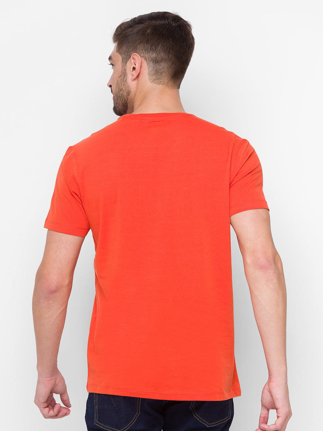 Albert Einstein Spykar Men Orange Cotton Slim Fit Round Neck T-Shirt