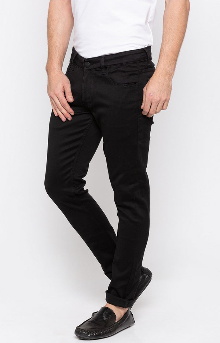 Spykar Men Black Cotton Super Slim Fit Tapered Length Jeans (Super Skinny)