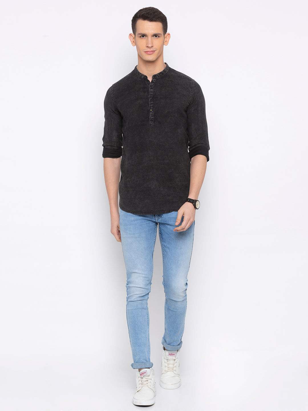 Spykar Men Black Solid Slim Fit Casual Shirt