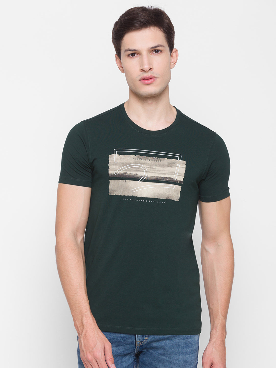 Spykar Green Cotton Men T-Shirt