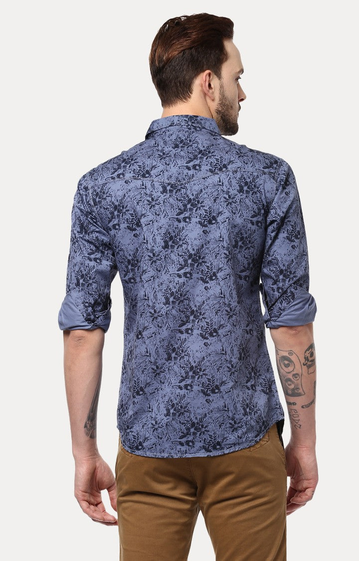 Spykar Men'S Blue Cotton Printed Casual Shirts