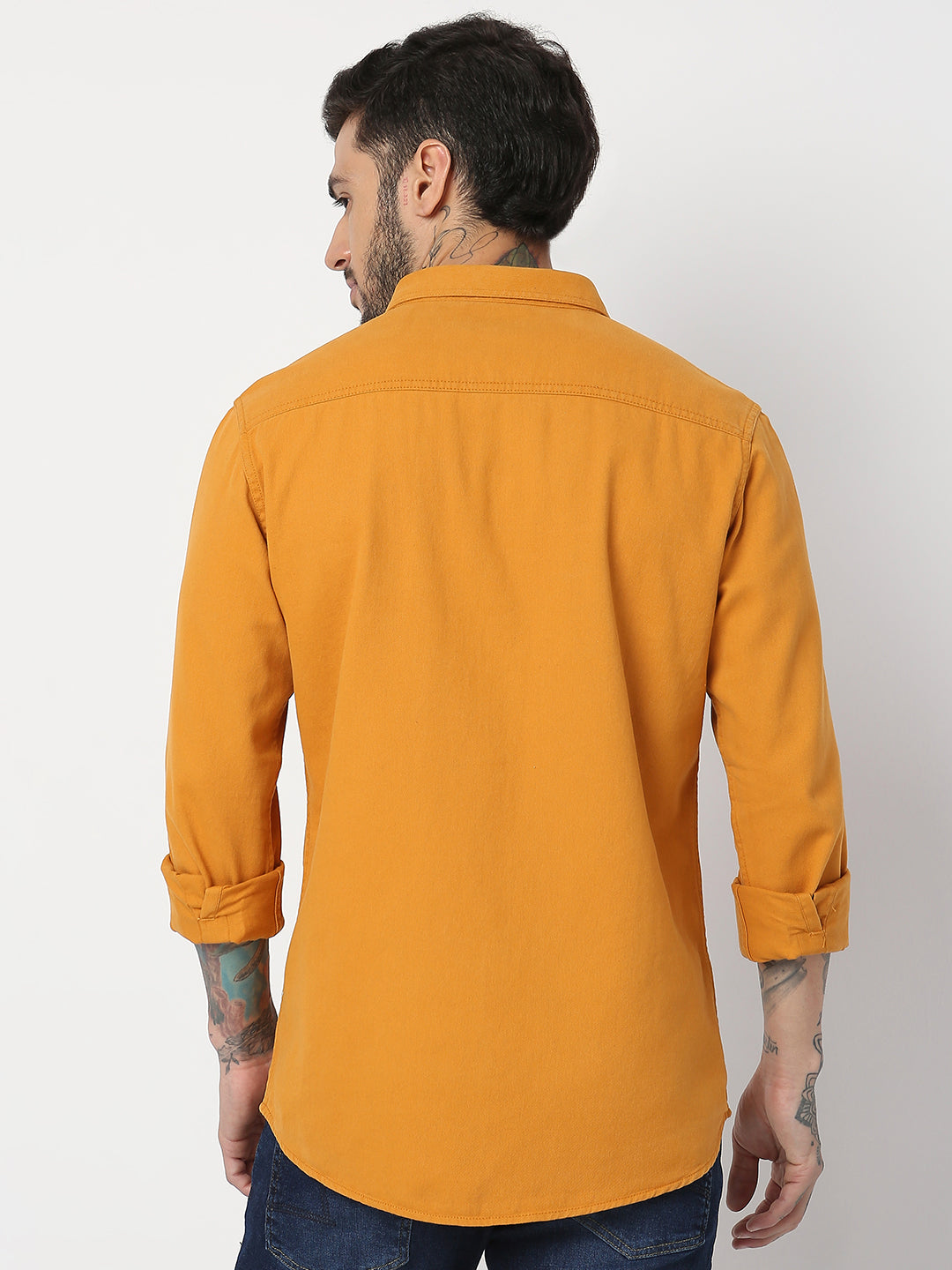 Spykar Men Mustard Cotton Slim Fit Plain Shirts