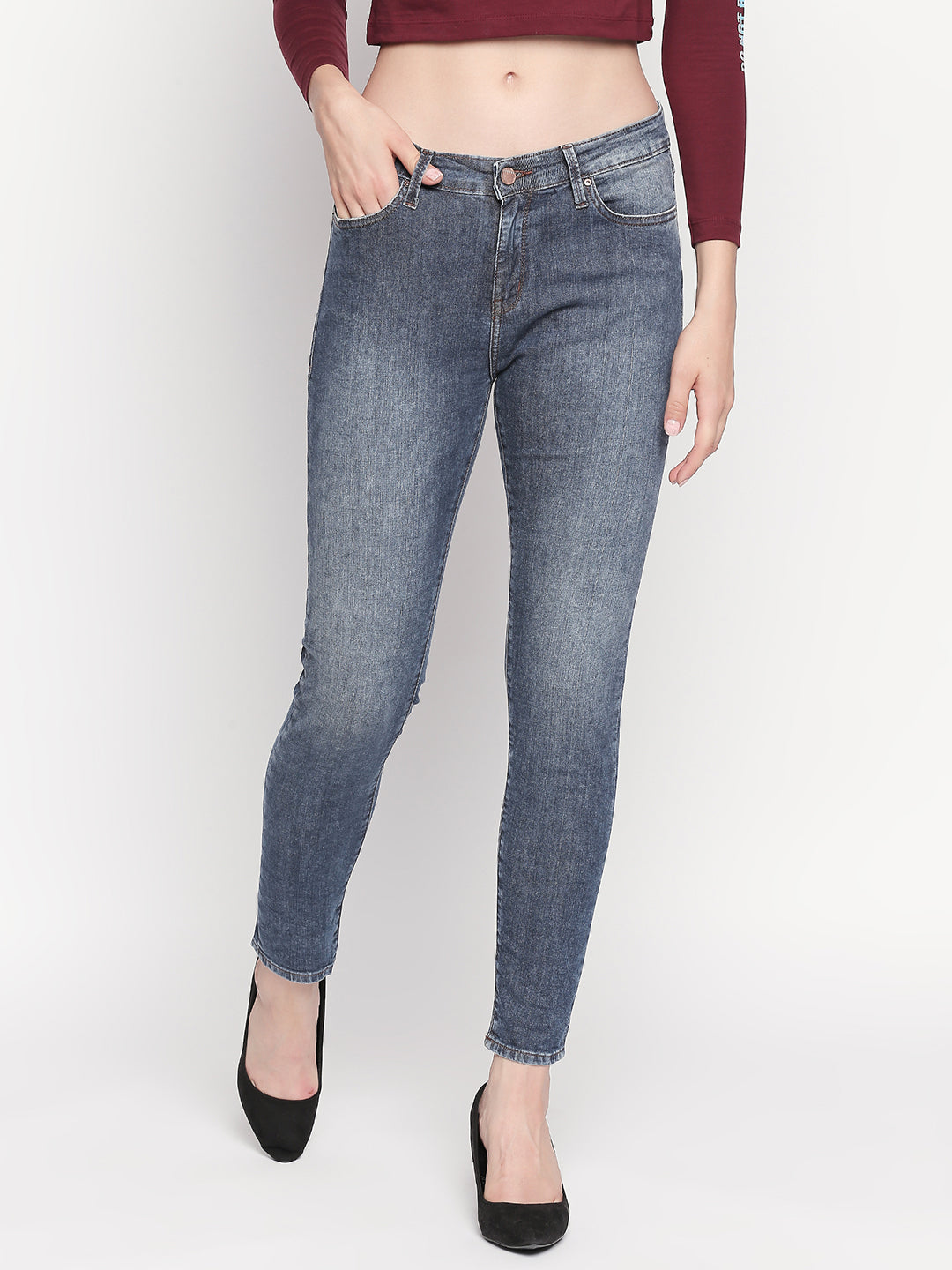 Spykar Blue Mid Rise Skinny Jeans For Women (Adora)