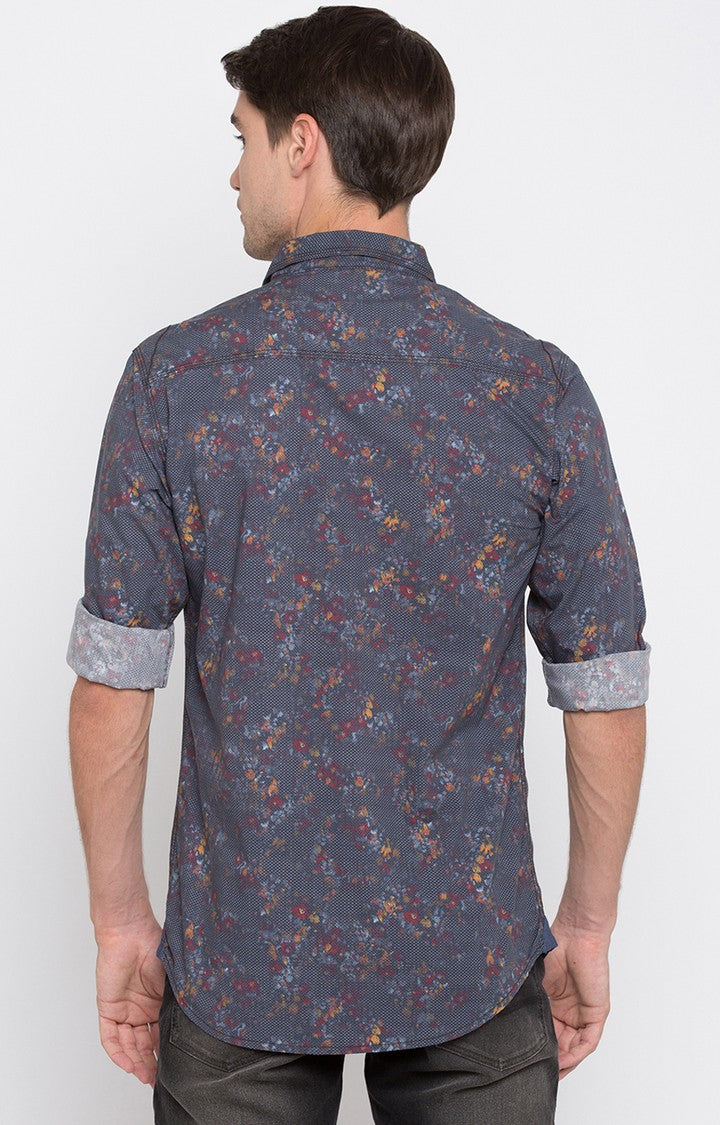 Spykar Men'S Grey Cotton Printed Casual Shirts