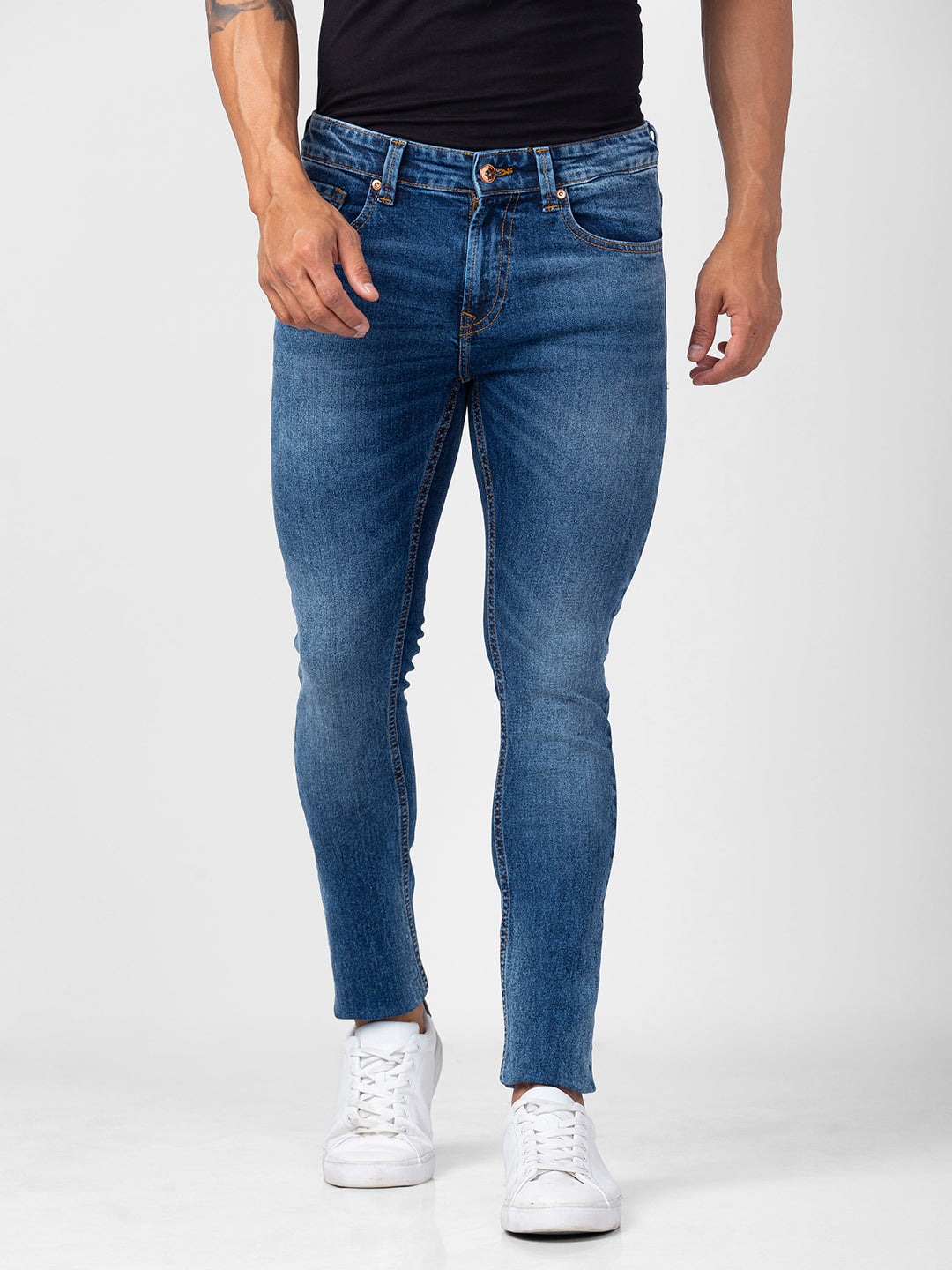 Spykar Men Dark Blue Cotton Super Slim Fit Tapered Length Jeans (Super Skinny)