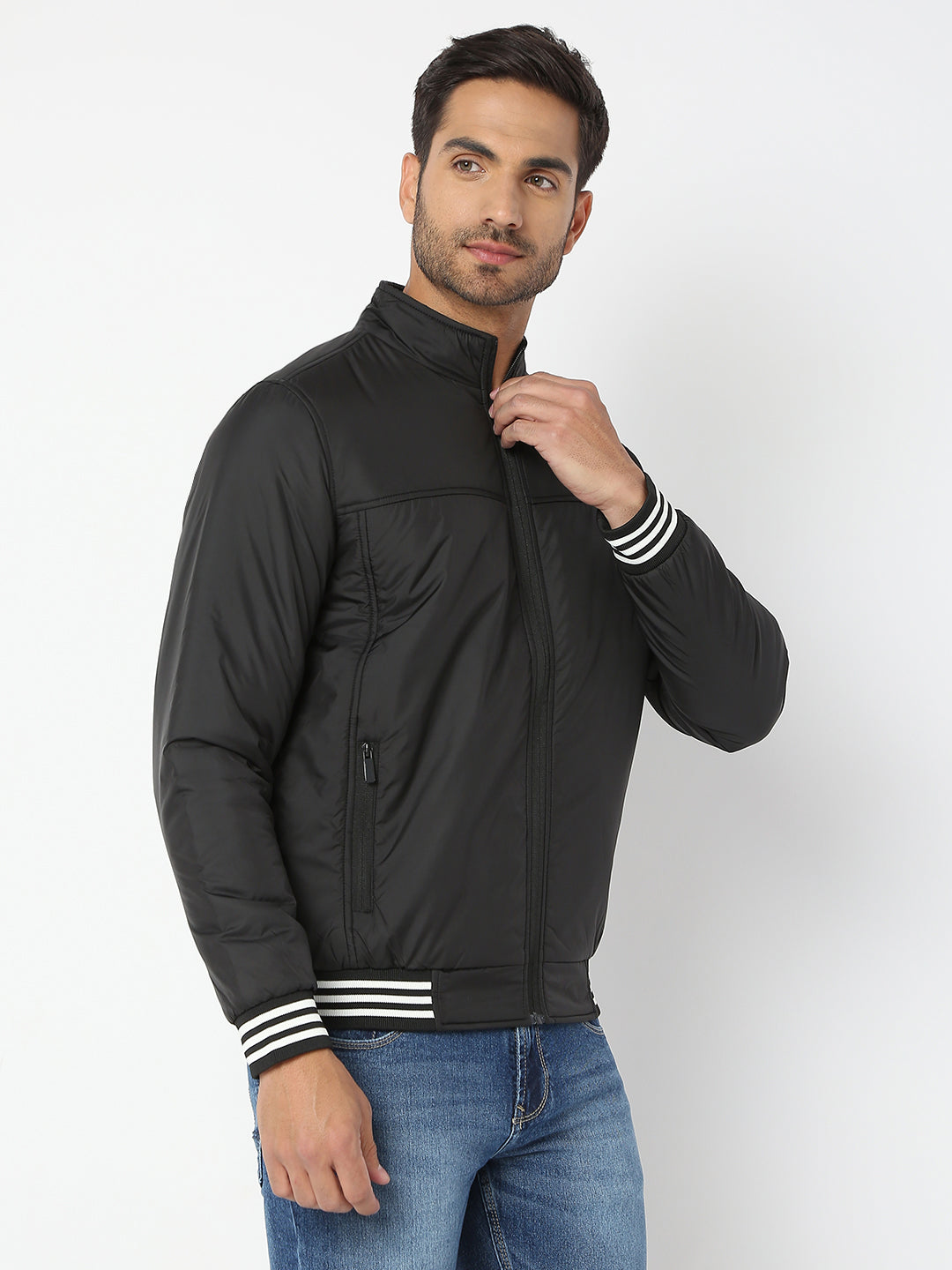 Spykar Men Black Nylon Regular Fit Jacket