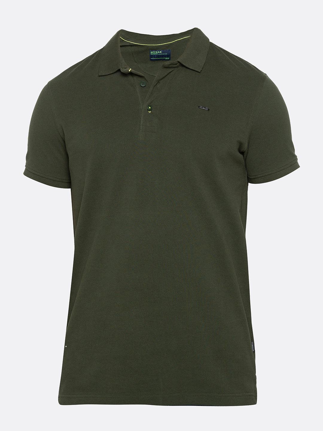 Spykar Men Green Cotton Slim Fit Polo T-Shirt