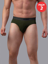 Men Premium Cotton Blend Olive Brief - (Pack Of 2)- Underjeans By Spykar