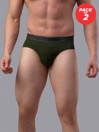 Men Premium Cotton Blend Olive Brief - (Pack Of 2)- Underjeans By Spykar