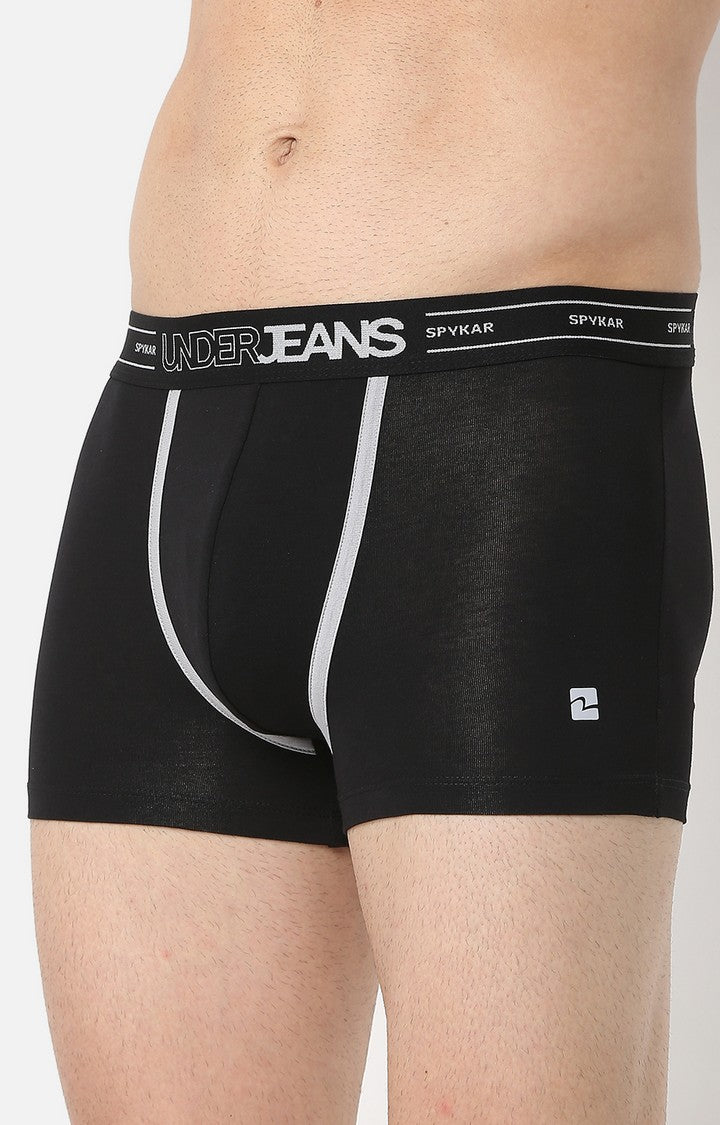 Men Premium Black Cotton Trunk - Underjeans By Spykar