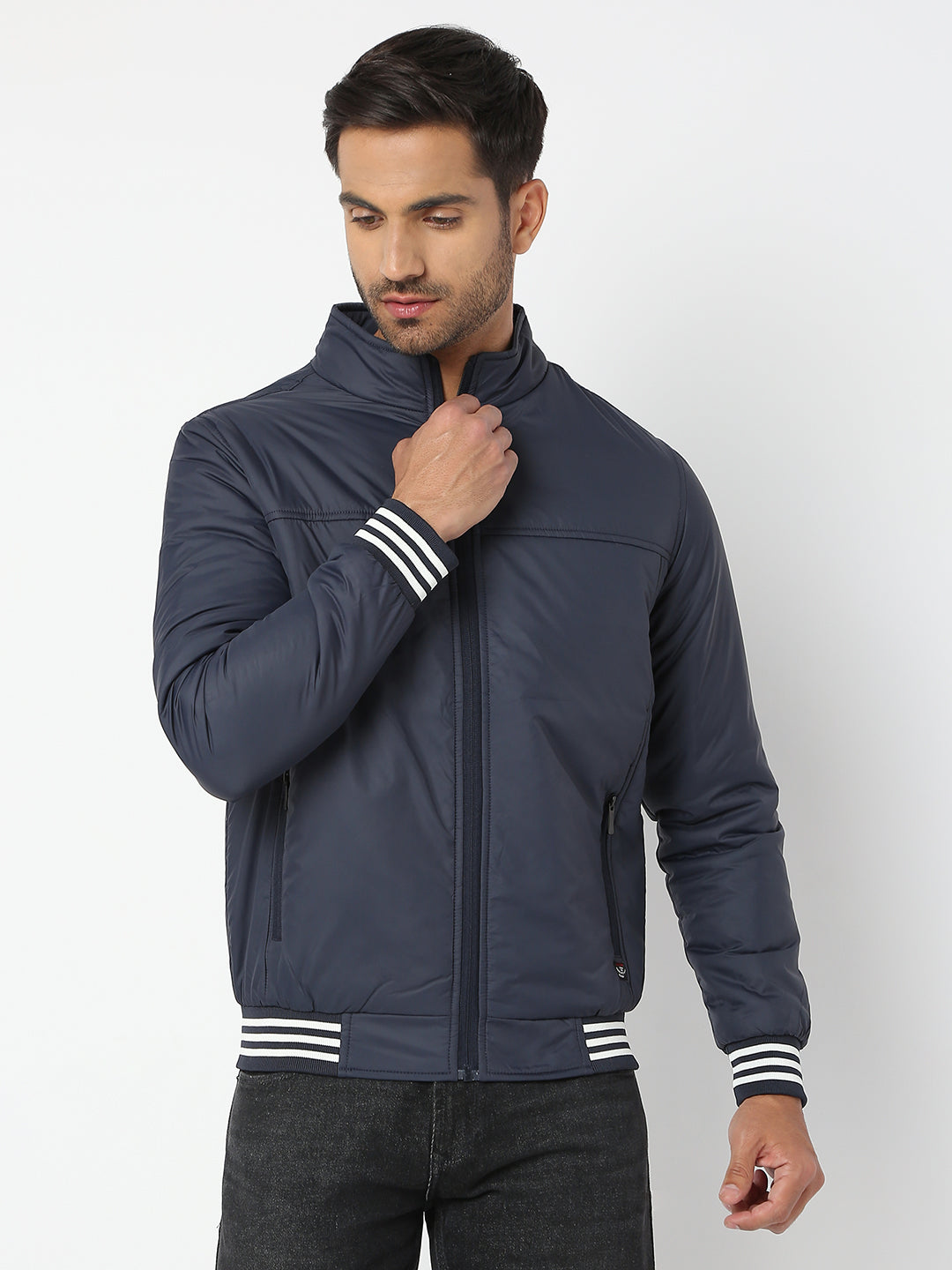 Spykar Men Navy Blue Nylon Regular Fit Jacket