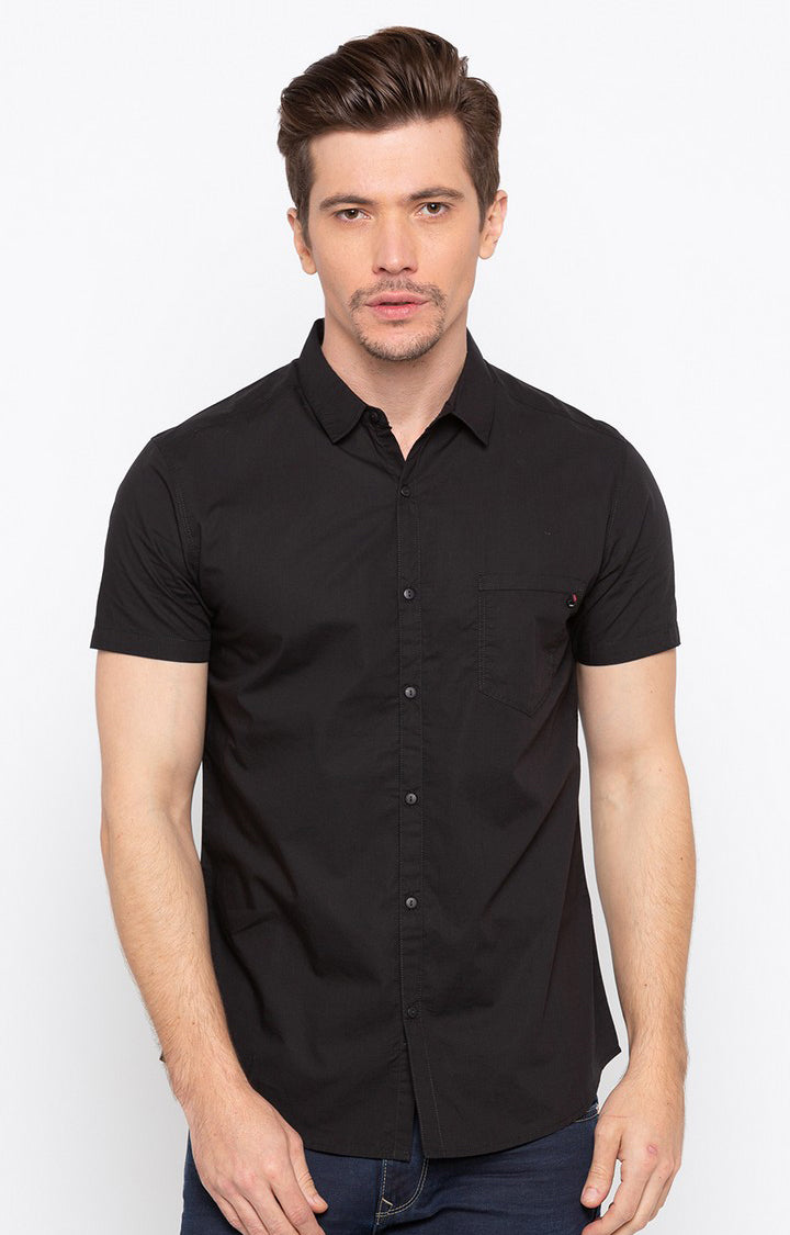 Spykar Men'S Black Cotton Solid Casual Shirts