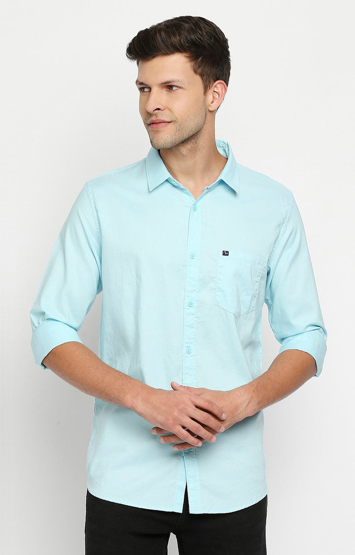 Spykar Men Blue Cotton Slim Fit Casual Shirt