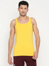Men Premium Yellow Cotton Blend Vest - Underjeans By Spykar