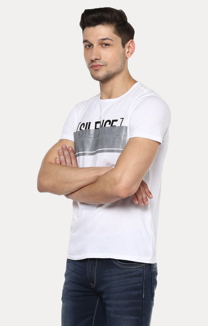 Spykar White Printed Slim Fit Men T-Shirts