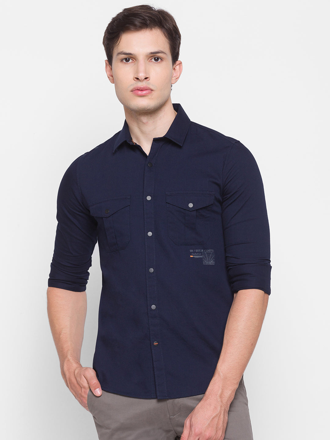 Spykar Slim Fit Blue Cotton Men Shirt