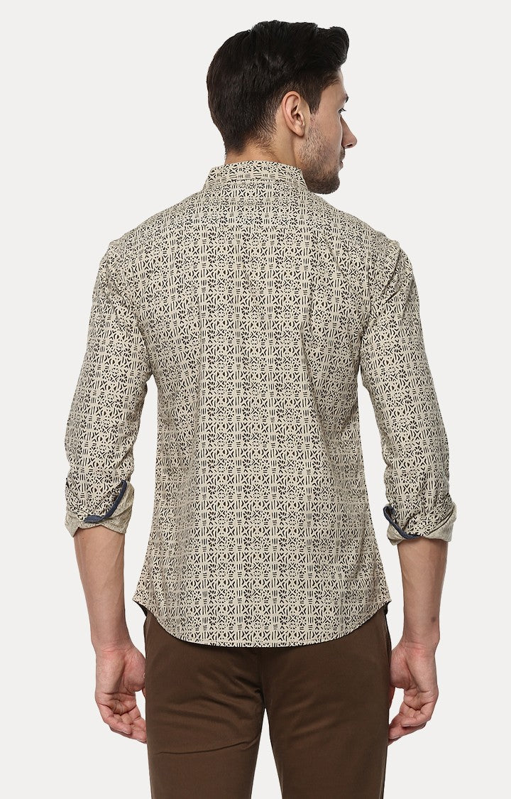 Spykar Men'S Beige Cotton Printed Casual Shirts