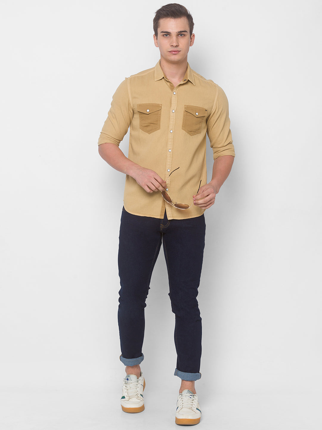 Spykar Men Khaki Cotton Shirts (Slim)