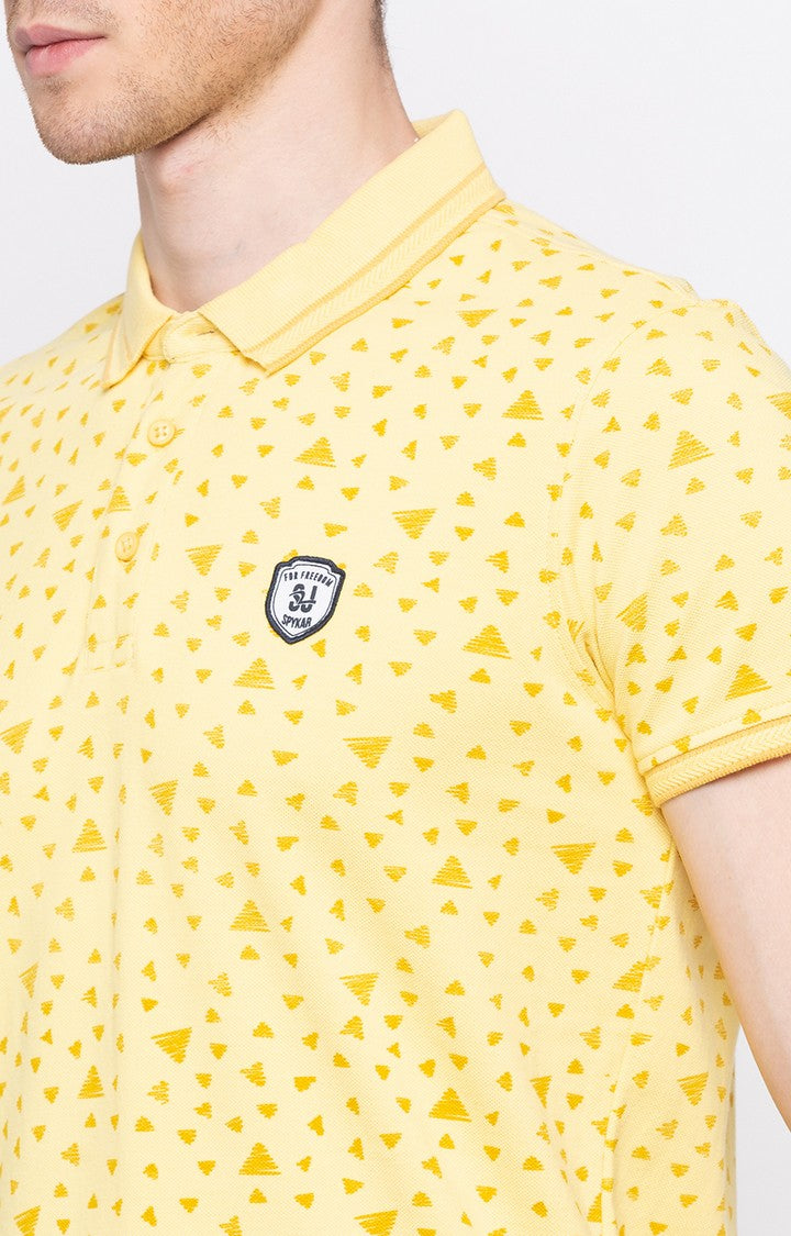 Spykar Yellow Cotton Polo T-Shirt