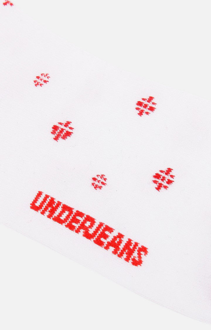 Men Premium White-Red Ankle Length (Non Terry) Single Pair Of Socks- Underjeans By Spykar