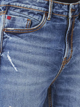 Spykar Men Mid Blue Cotton Regular Fit Narrow Length Mild Distressed Mid Rise Jeans (Rover)