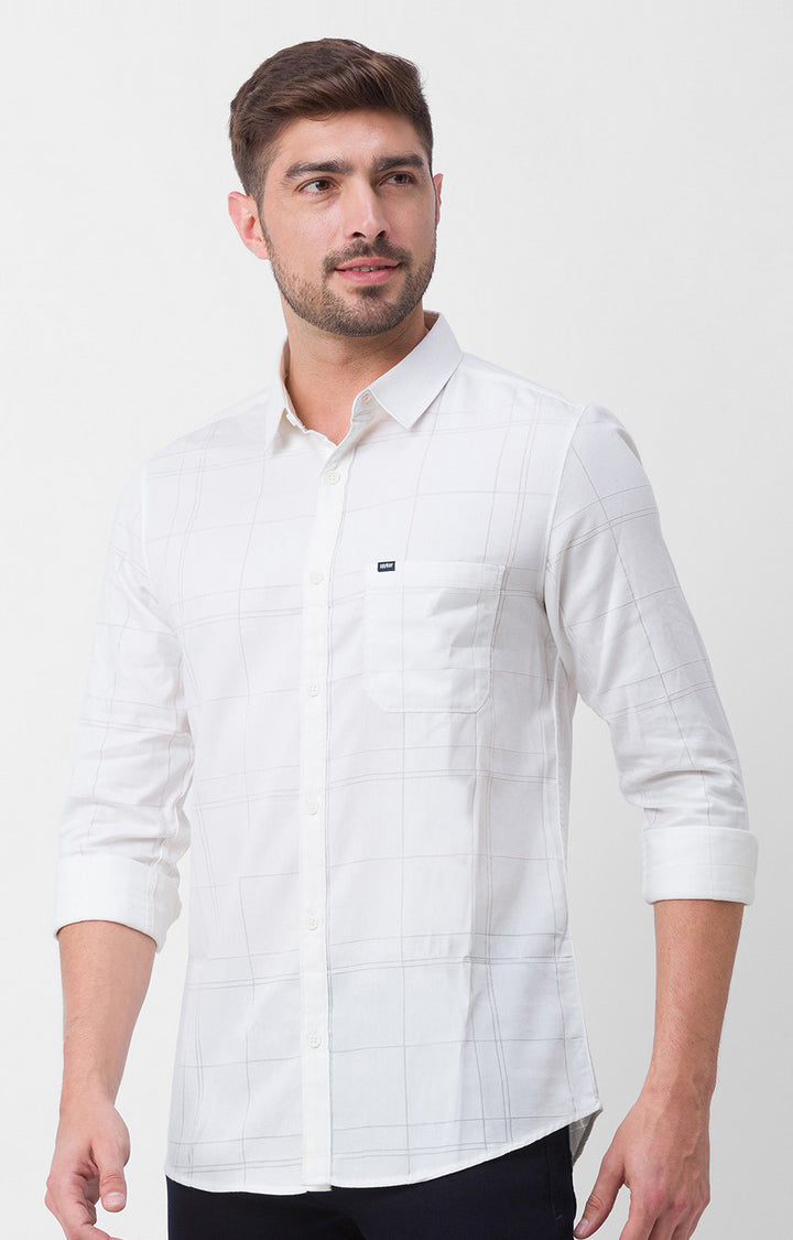 Spykar White Cotton Full Sleeve Plain Shirt For Men