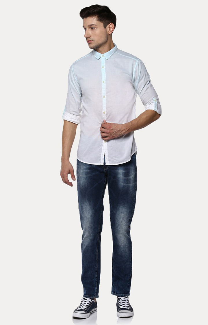 Spykar Men'S Blue Cotton Solid Casual Shirts