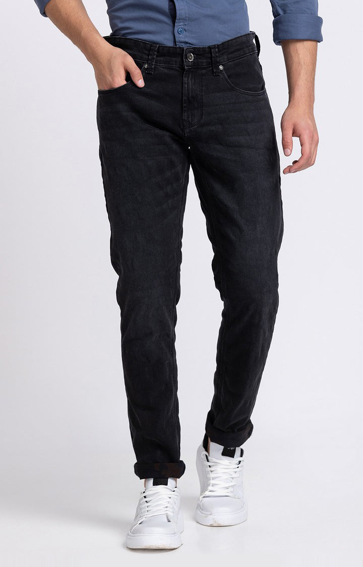 Spykar Men Charcoal Black Cotton Slim Fit Tapered Length Jeans (Kano)