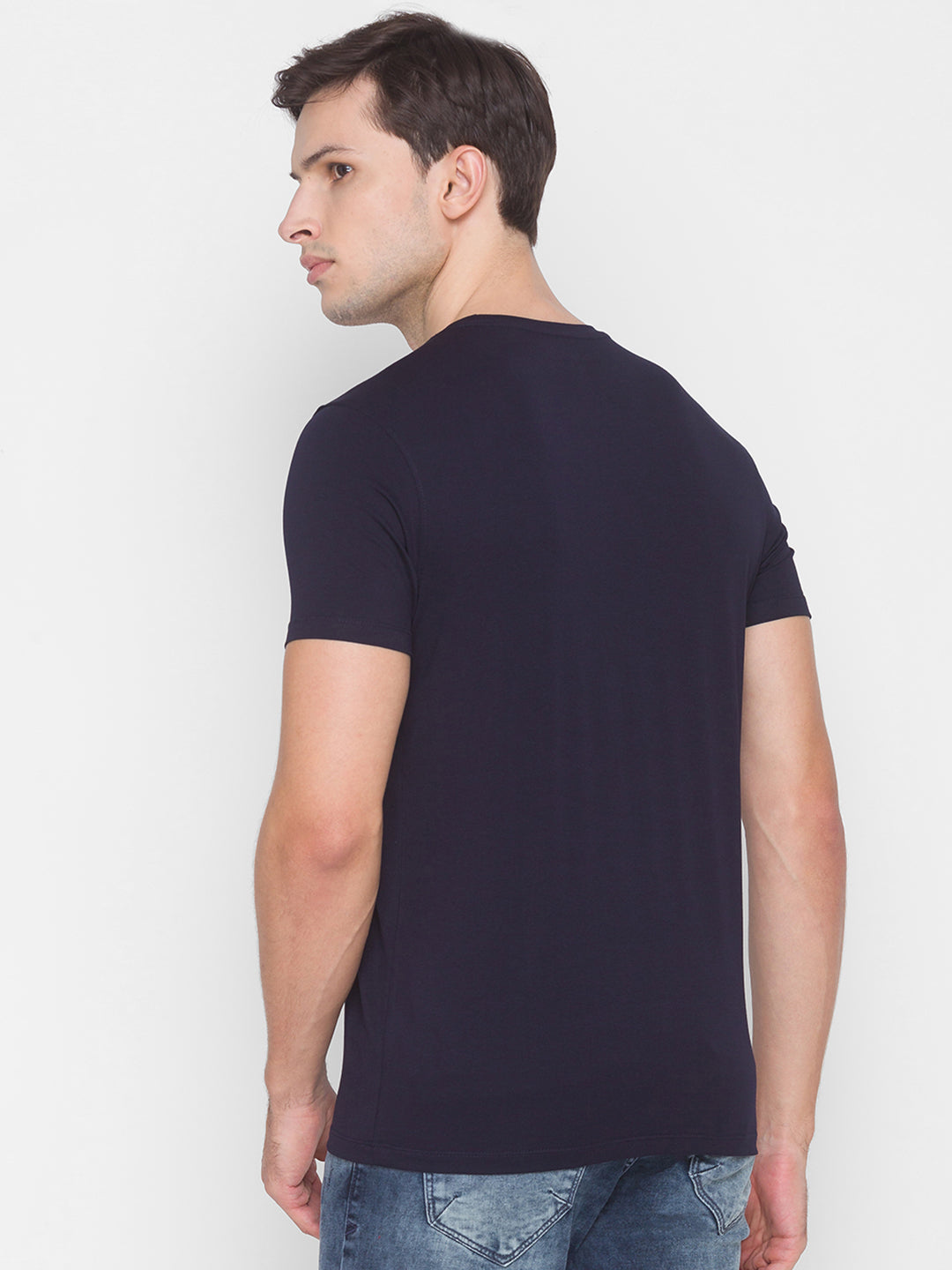 Spykar Blue Cotton Men T-Shirt