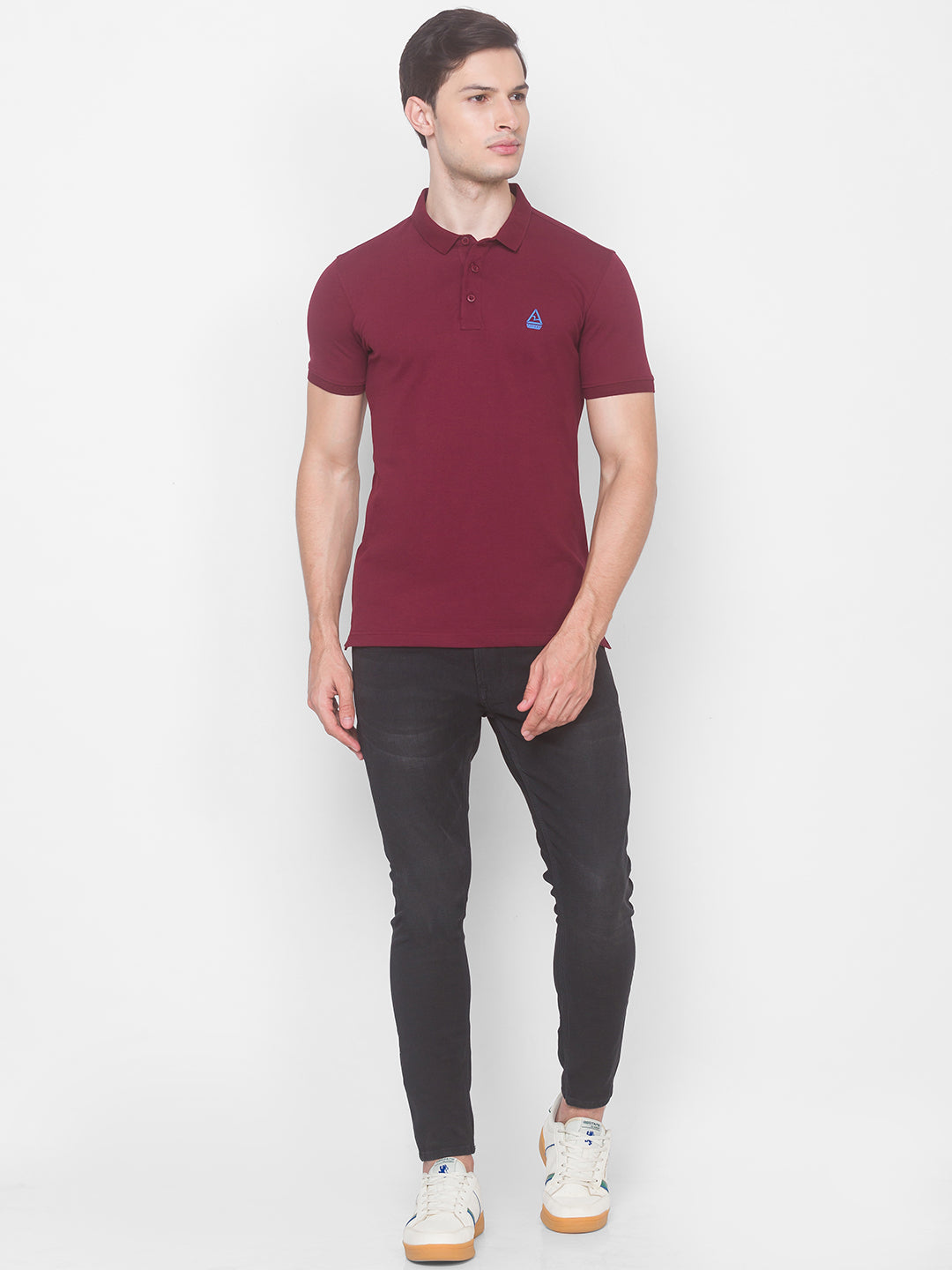 Spykar Men Red Cotton Slim Fit Polo T-Shirt