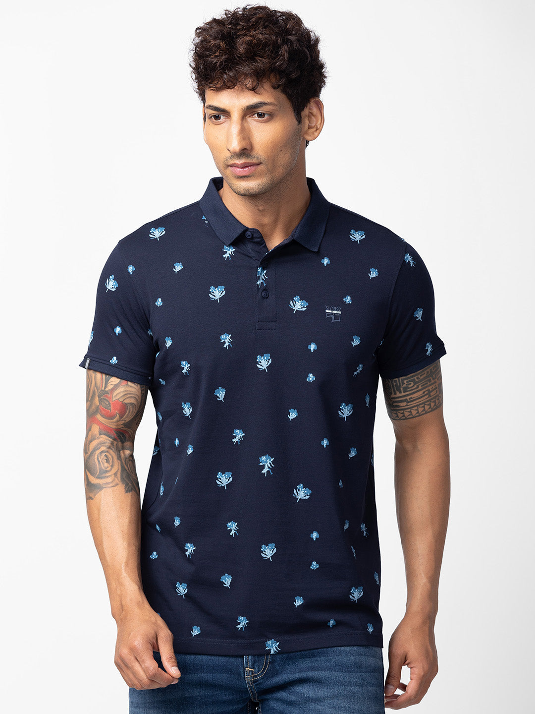 Spykar Men Navy Blue Cotton Regular Fit Half Sleeve Plain Polo T-Shirt