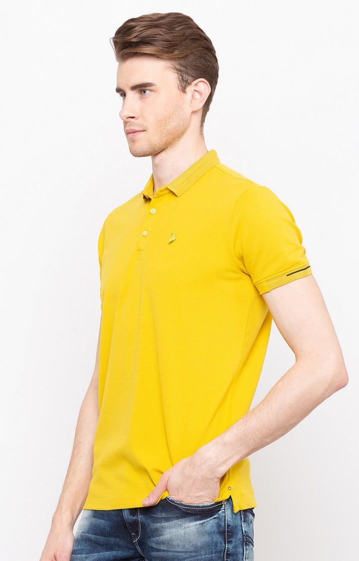 Spykar Mustard Solid Slim Fit Polo T-Shirt