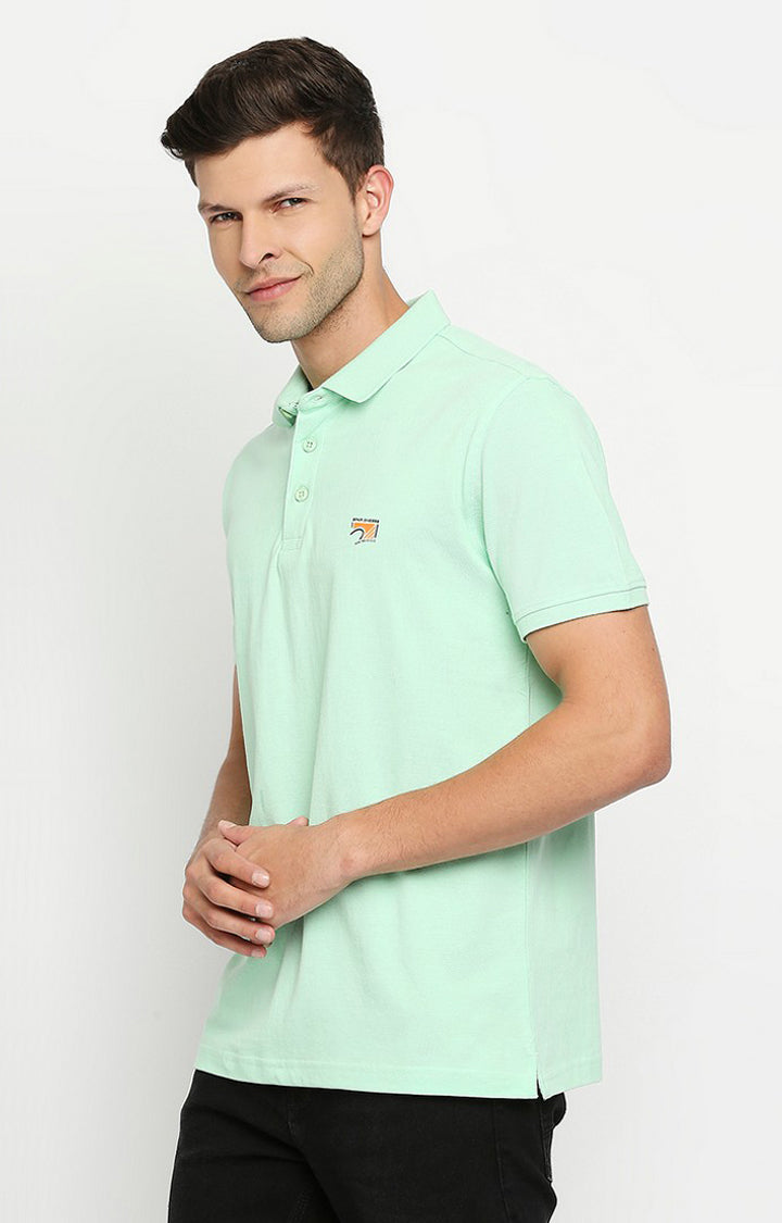 Spykar Men Green Cotton Printed Half Sleeve Polo T-Shirt